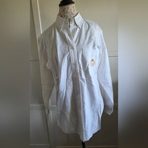 Lauren Ralph Lauren White Button Down Shirt with Embroidered Crest Size 10